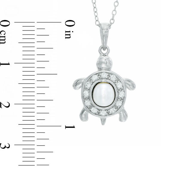 5.5-6.0mm Oval Freshwater Cultured Pearl and Lab-Created White Sapphire Turtle Pendant in Sterling Silver