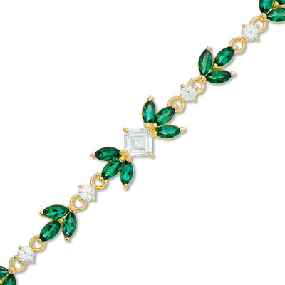 Marquise Lab-Created Green Quartz and White Sapphire Flower Bracelet in Sterling Silver with 18K Gold Plate - 7.25"