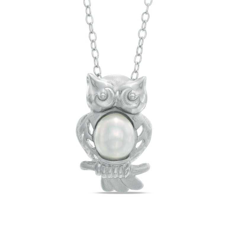5.5-6.0mm Freshwater Cultured Pearl Owl Pendant in Sterling Silver