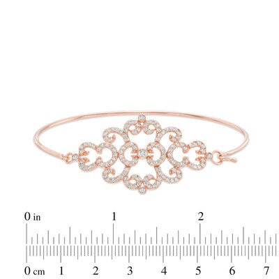 Lab-Created White Sapphire Damask Bangle in Sterling Silver with 18K Rose Gold Plate - 7.25"