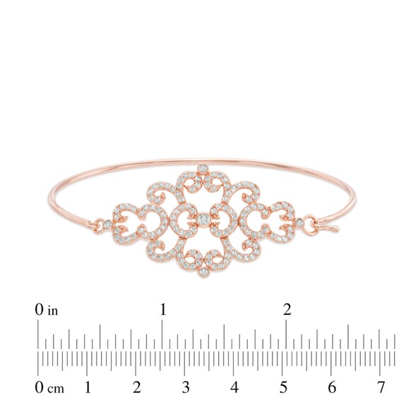 Lab-Created White Sapphire Damask Bangle in Sterling Silver with 18K Rose Gold Plate - 7.25"