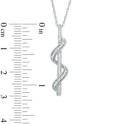 Diamond Accent Ribbon Double Wrapped Stick Pendant in Sterling Silver