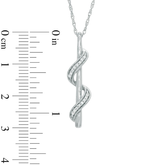 Diamond Accent Ribbon Double Wrapped Stick Pendant in Sterling Silver