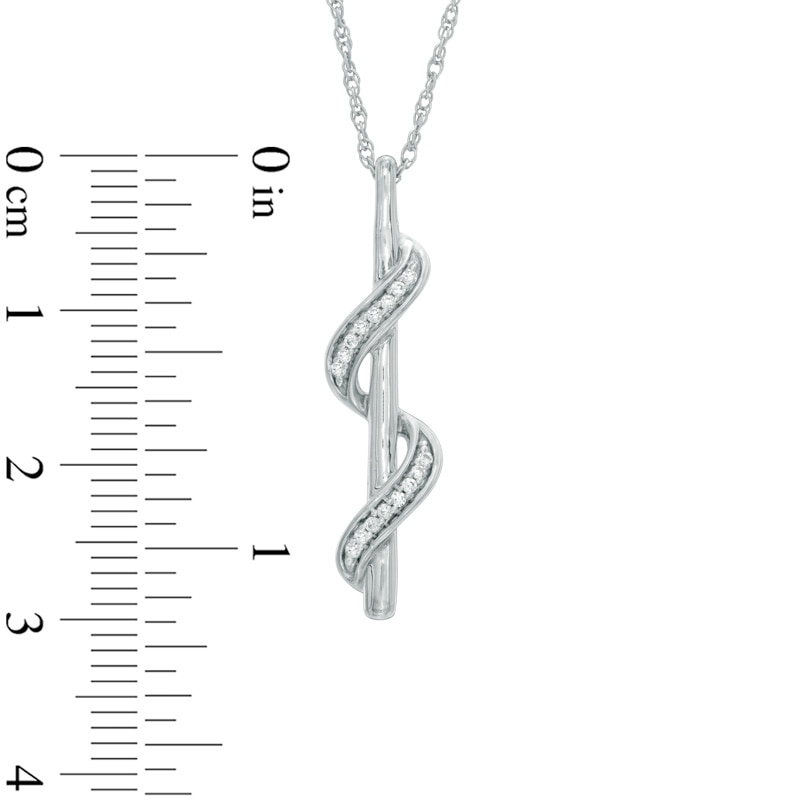 Diamond Accent Ribbon Double Wrapped Stick Pendant in Sterling Silver|Peoples Jewellers