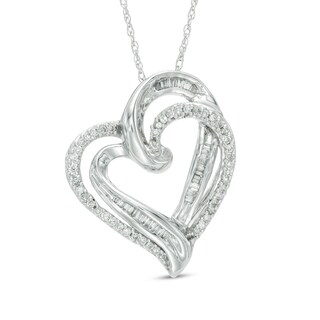 0.25 CT. T.W. Diamond Tilted Double Heart Pendant in 10K White Gold