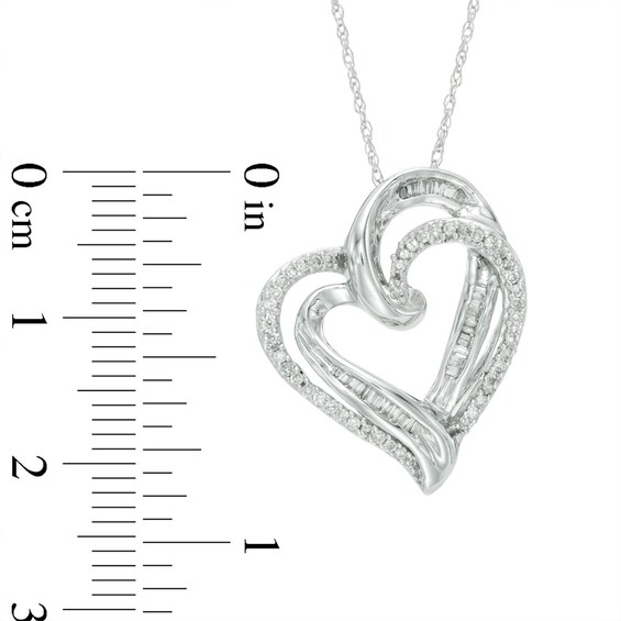 0.25 CT. T.W. Diamond Tilted Double Heart Pendant in 10K White Gold