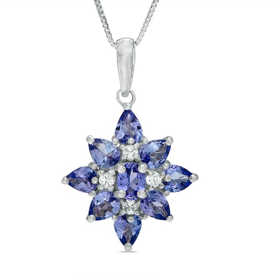 Multi-Shaped Tanzanite and Diamond Accent Star Cluster Pendant in 10K White Gold