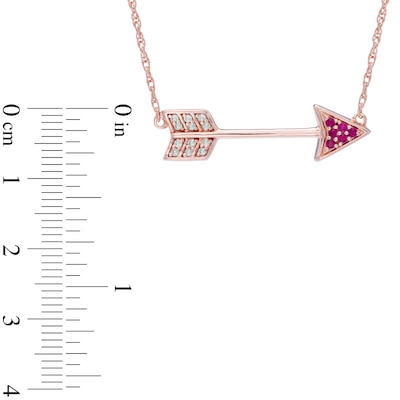 Lab-Created Ruby and White Sapphire Arrow Necklace in Sterling Silver and 14K Rose Gold Plate - 16.5"