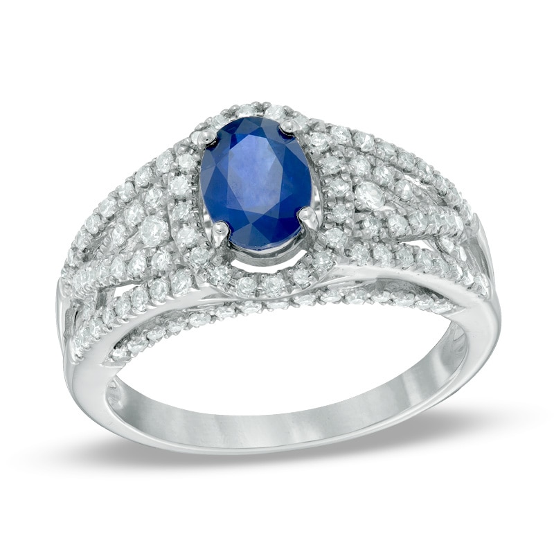 Your Stone Your Story™ Oval Blue Sapphire and 0.52 CT. T.W. Diamond Frame Ring in 14K White Gold|Peoples Jewellers