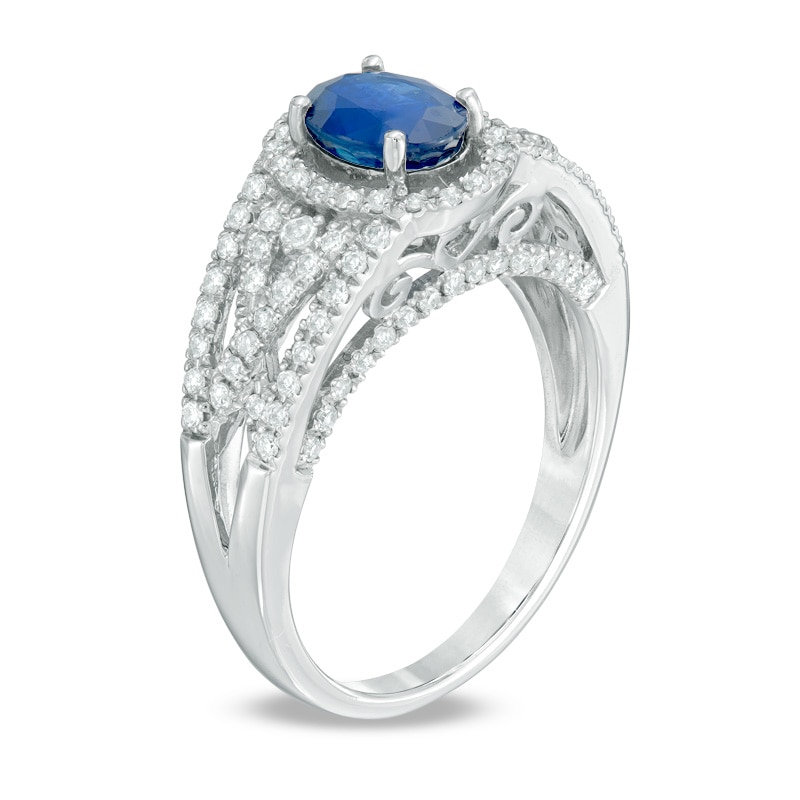 Your Stone Your Story™ Oval Blue Sapphire and 0.52 CT. T.W. Diamond Frame Ring in 14K White Gold|Peoples Jewellers