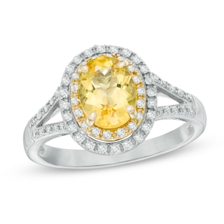 Your Stone Your Story™ Oval Yellow Beryl and 0.24 CT.T.W. Diamond Frame Ring in 14K Two-Tone Gold