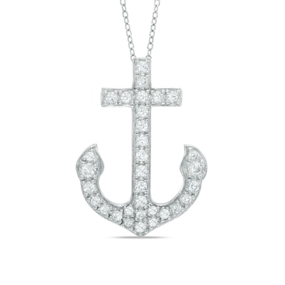 Lab-Created White Sapphire Anchor Pendant in Sterling Silver