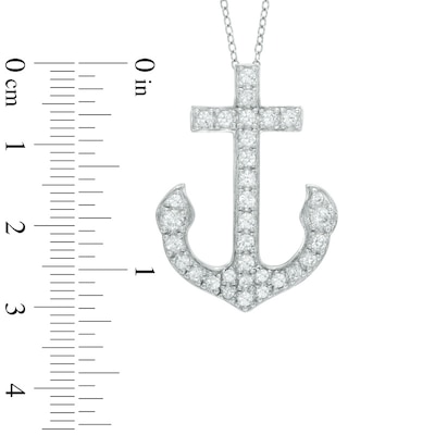 Lab-Created White Sapphire Anchor Pendant in Sterling Silver