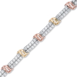 1.95 CT. T.W. Diamond Double Row Bracelet in 10K Tri-Tone Gold - 7.25&quot;