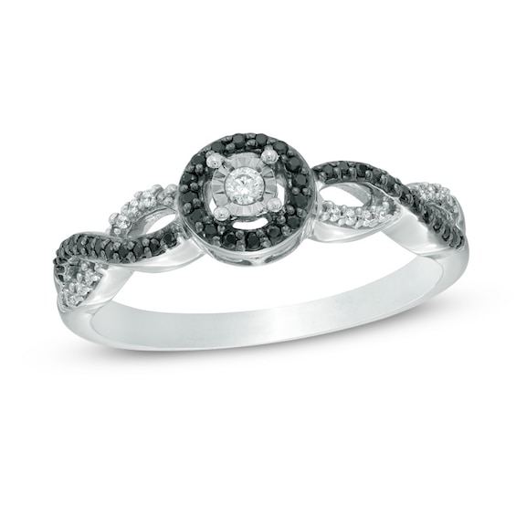 0.18 CT. T.W. Enhanced Black and White Diamond Frame Twist Shank Promise Ring in 10K White Gold