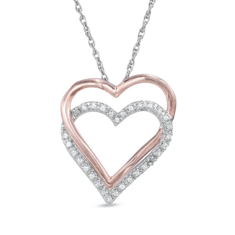 0.09 CT. T.W. Diamond Double Heart Pendant in 10K Two-Tone Gold