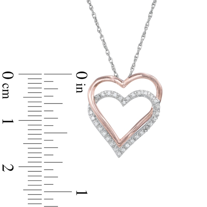 0.09 CT. T.W. Diamond Double Heart Pendant in 10K Two-Tone Gold