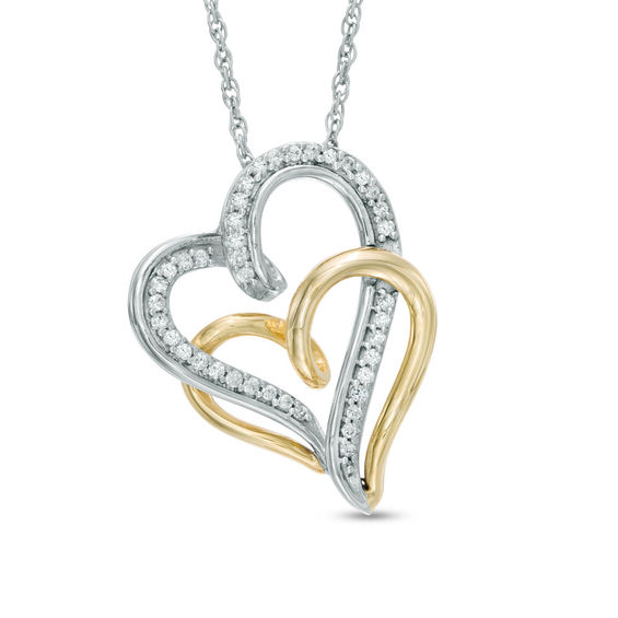 0 15 Ct T W Diamond Entwined Double Heart Pendant In 10k Two Tone