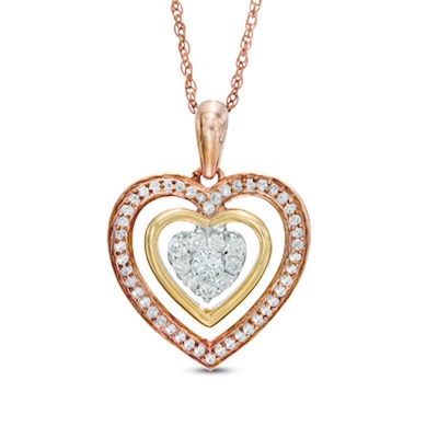 0.30 CT. T.W. Diamond Composite Triple Heart Pendant in 10K Tri-Tone Gold