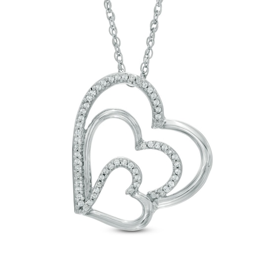 0.15 CT. T.W. Diamond Tilted Layered Triple Heart Pendant in Sterling Silver