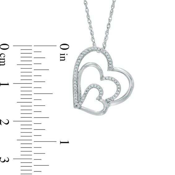 0.15 CT. T.W. Diamond Tilted Layered Triple Heart Pendant in Sterling Silver