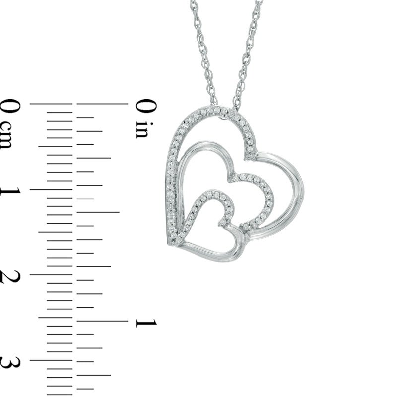0.15 CT. T.W. Diamond Tilted Layered Triple Heart Pendant in Sterling Silver|Peoples Jewellers
