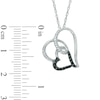 0.15 CT. T.W. Enhanced Black and White Diamond Tilted Looping Double Heart Pendant in Sterling Silver