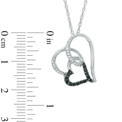 0.15 CT. T.W. Enhanced Black and White Diamond Tilted Looping Double Heart Pendant in Sterling Silver