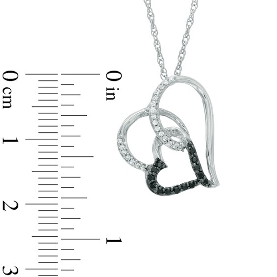 0.15 CT. T.W. Enhanced Black and White Diamond Tilted Looping Double Heart Pendant in Sterling Silver