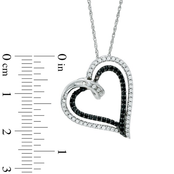 0.45 CT. T.W. Enhanced Black and White Diamond Tilted Double Heart Pendant in Sterling Silver