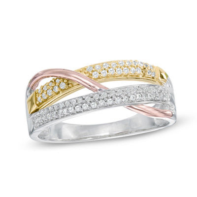 0.23 CT. T.W. Diamond Crossover Ring in 10K Tri-Tone Gold