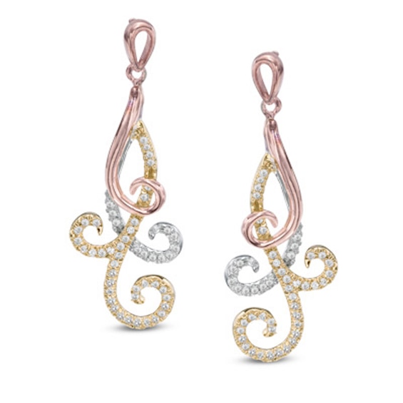 0.30 CT. T.W. Diamond Layered Scroll Drop Earrings in 10K Tri-Tone Gold