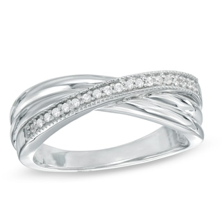 0.09 CT. T.W. Diamond Crossover Promise Ring in Sterling Silver