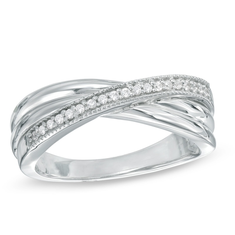 0.09 CT. T.W. Diamond Crossover Promise Ring in Sterling Silver|Peoples Jewellers
