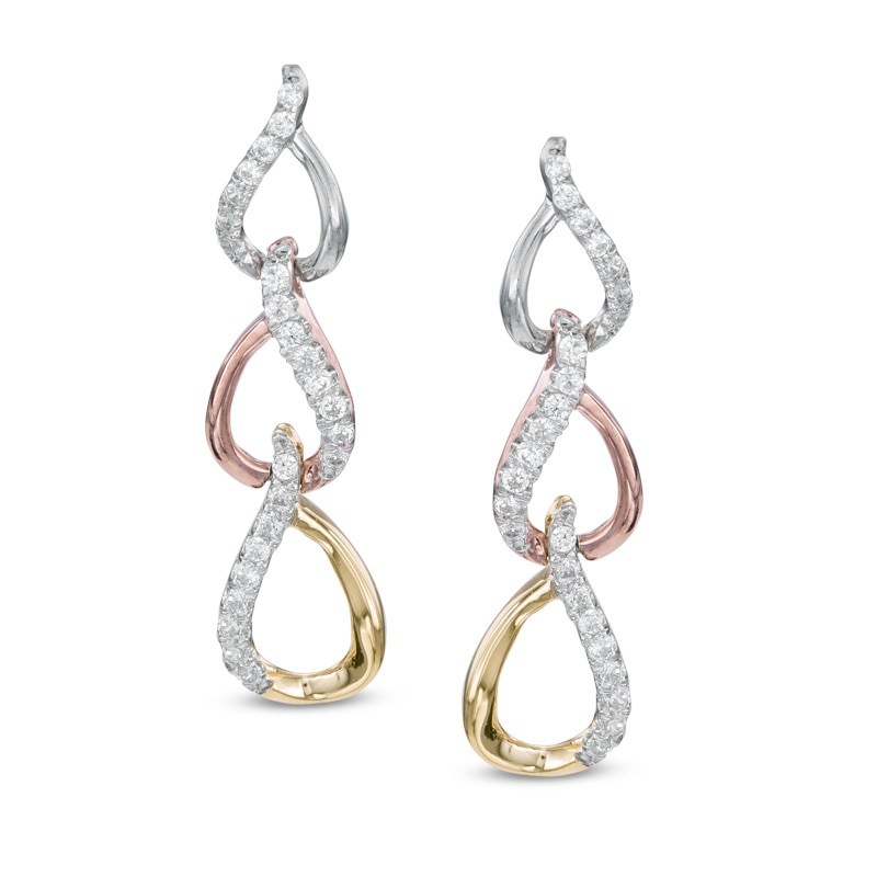0.30 CT. T.W. Diamond Three Tier Drop Earrings in 10K Tri-Tone Gold|Peoples Jewellers