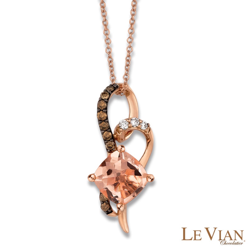 Main Image 1 of Le Vian® Cushion-Cut Morganite and 0.14 CT. T.W. Diamond Loop Pendant in 14K Strawberry Gold™