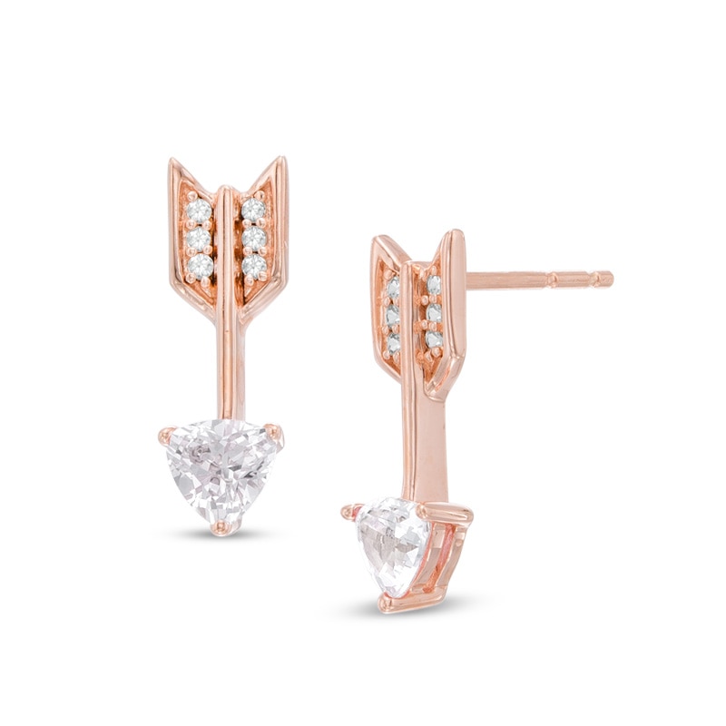 4.0mm Trillion-Cut Lab-Created White Sapphire Arrow Drop Earrings in Sterling Silver with 14K Rose Gold Plate|Peoples Jewellers