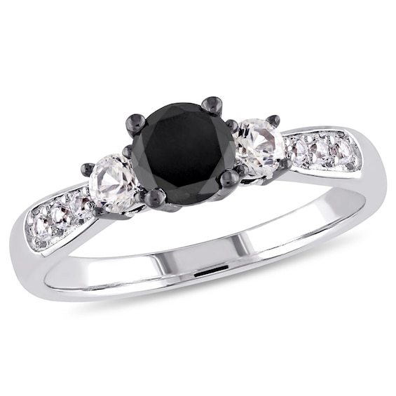 0.75 CT. Black Diamond and Lab-Created White Sapphire Three Stone Engagement Ring in Sterling Silver