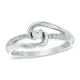 0.15 CT. T.W. Diamond Bypass Milgrain Promise Ring in 10K White Gold