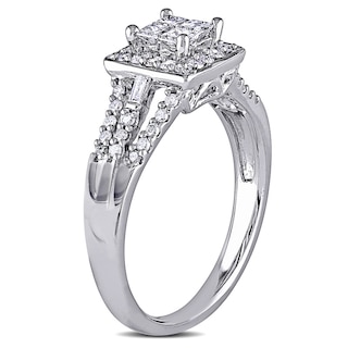 0.53 CT. T.W. Quad Princess-Cut Diamond Three Row Split Shank Engagement Ring in 10K White Gold