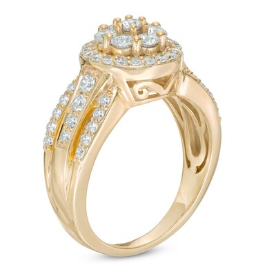 1.00 CT. T.W. Composite Diamond Frame Triple Row Engagement Ring in 10K Gold