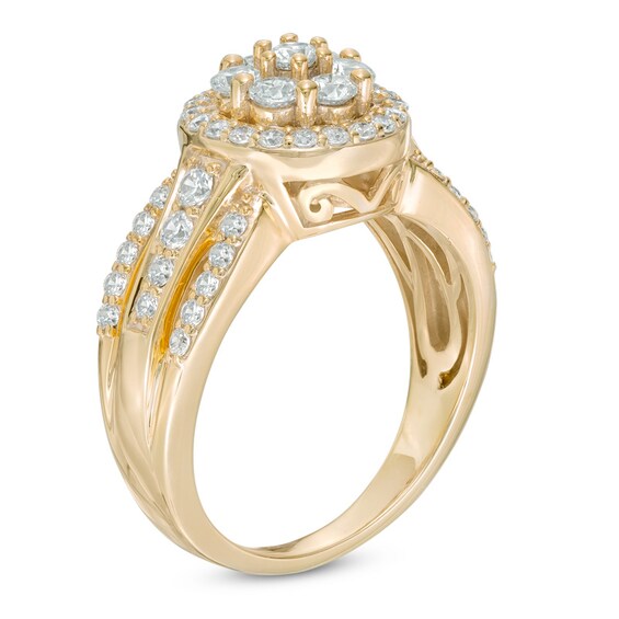 1.00 CT. T.W. Composite Diamond Frame Triple Row Engagement Ring in 10K Gold