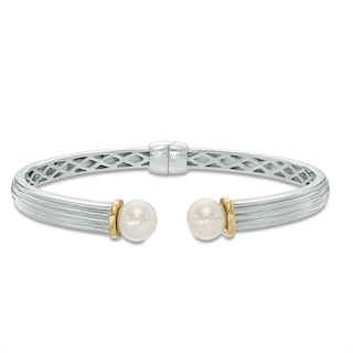 8.0mm Freshwater Cultured Pearl Hinged Cuff in Sterling Silver and 14K Gold Plate