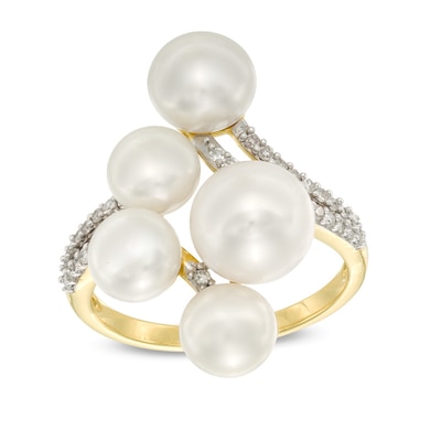 6.0-8.0mm Freshwater Cultured Pearl and 0.14 CT. T.W. Diamond Cluster Ring in 10K Gold