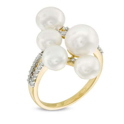 6.0-8.0mm Freshwater Cultured Pearl and 0.14 CT. T.W. Diamond Cluster Ring in 10K Gold