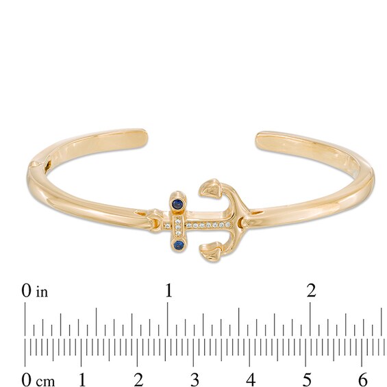 Lab-Created Blue and White Sapphire Anchor Cuff in Sterling Silver and 14K Gold Plate