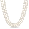 Thumbnail Image 0 of Freshwater Cultured Pearl and Cushion-Cut White Quartz Doublet Triple Strand Necklace with Sterling Silver Clasp
