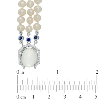 Freshwater Cultured Pearl and Cushion-Cut White Quartz Doublet Triple Strand Necklace with Sterling Silver Clasp