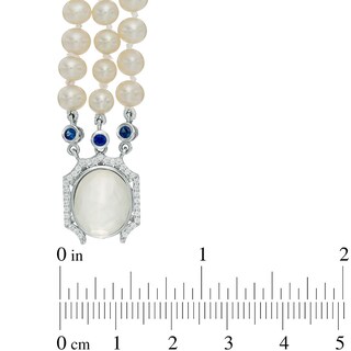 Freshwater Cultured Pearl and Cushion-Cut White Quartz Triple Strand Bracelet with Sterling Silver Clasp-7.25"