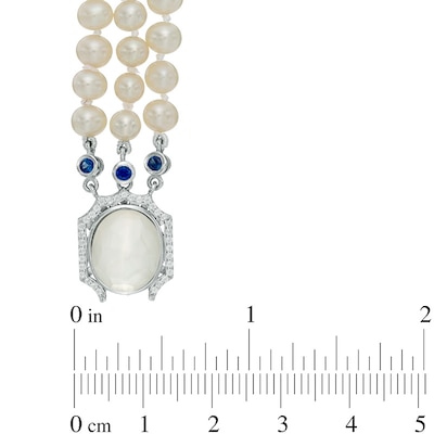 Freshwater Cultured Pearl and Cushion-Cut White Quartz Triple Strand Bracelet with Sterling Silver Clasp-7.25"